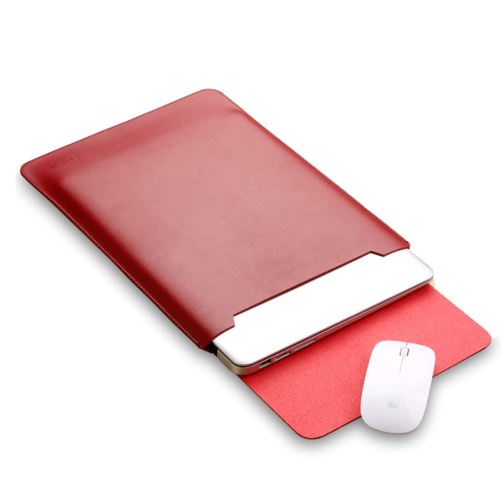 SOYAN MacBook / Laptop 12" (30cm x 22cm x 3mm) Leather Sleeve with Mouse Pad - Wine Red