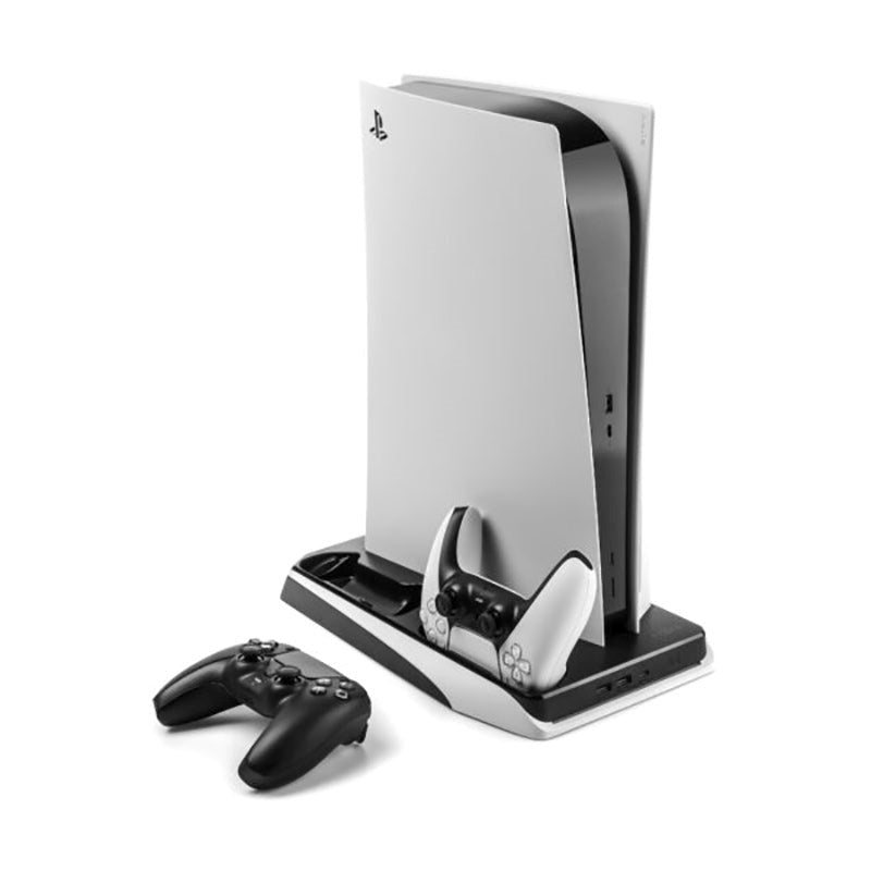 PS5 Stand with. Cooling / 2 x USB-A / 2 x PS5 Controller Charging Slots - White / Black (DEMO)