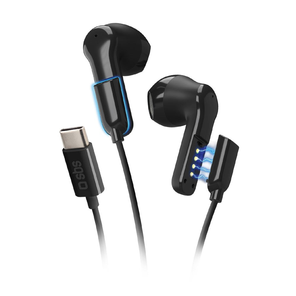 SBS Hybrid 2-in-1 Headphones - with / without Cable - USB-C - Black