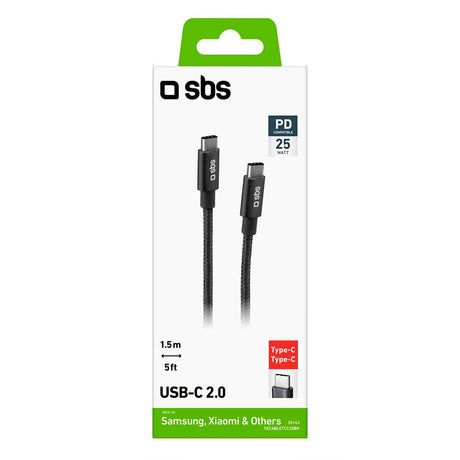 SBS USB-C to USB-C Braided Cable - 3 Meter - 25W (PD) - Black