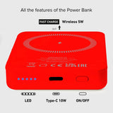 SBS Mag PowerBank 5000 mAh w. USB-C & Wireless Charging - Red