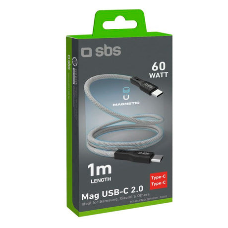 SBS Mag USB-C to USB-C Magnetic Braided Cable - 1 Meter - 60W - Grey