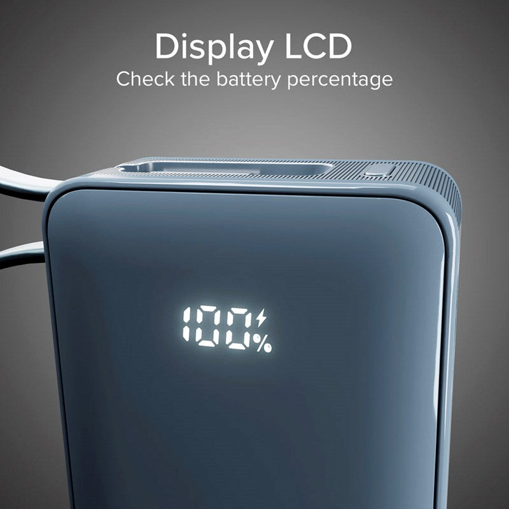 SBS - 20W LCD PowerBank with 1x USB-A & 1x USB-C - 10.000 mAh - Blue