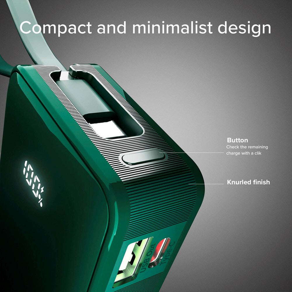 SBS - 20W LCD PowerBank with 1x USB-A & 1x USB-C - 10.000 mAh - Green