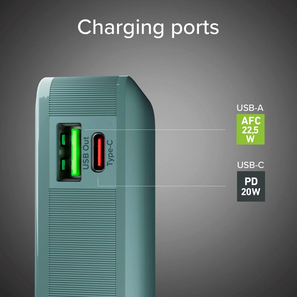 SBS - 20W LCD PowerBank with 1x USB-A & 1x USB-C - 10.000 mAh - Light Blue