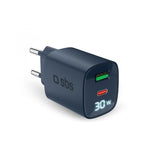 SBS - 30W LCD Wall Charger with 1x USB-A & 1x USB-C - Blue