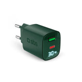 SBS - 30W LCD Wall Charger with 1x USB-A & 1x USB-C - Green