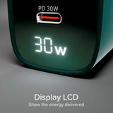SBS - 30W LCD Wall Charger with 1x USB-A & 1x USB-C - Green