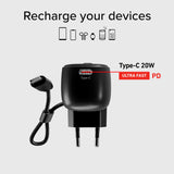 SBS 2-in-1 Hybrid PowerBank & Wall Charger with USB-C Cable - 5000 mAh / 20W - Black