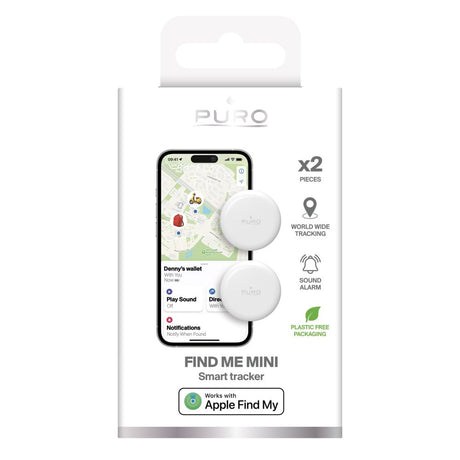 Puro Find Me Mini Dual Smart Tracker - Apple Find My & Android Find Hub - 2 pcs - White