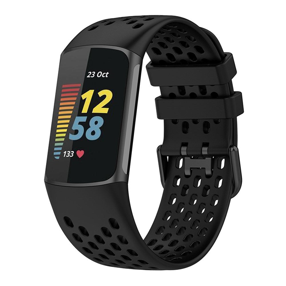 Fitbit Charge 6 / 5 Silicone Strap w. Holes - Black