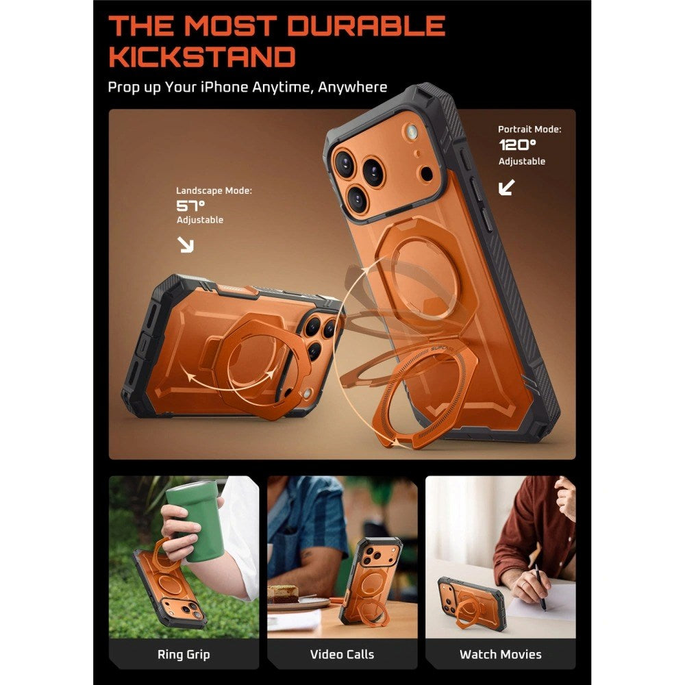 iPhone 17 Pro SUPCASE UB GRIB PRO MAG Case w. Screen Protector - MagSafe Compatibel - Transparent / Orange