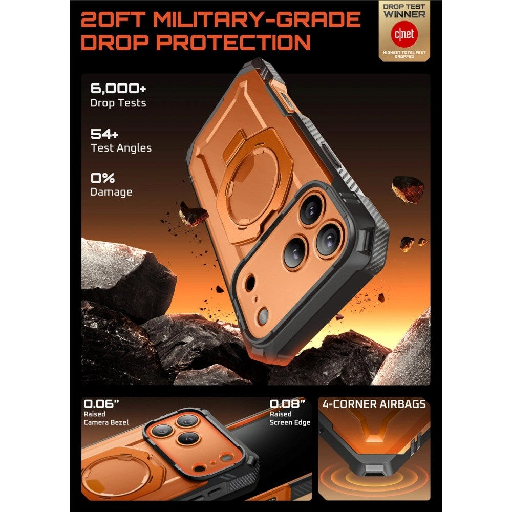 iPhone 17 Pro Max SUPCASE UB GRIB PRO MAG Case w. Screen Protector - MagSafe Compatibel - Transparent / Orange