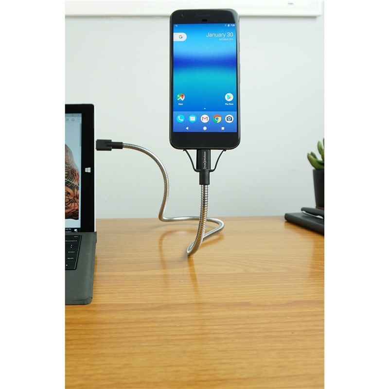 Fuse Chicken Self-Standing USB-C Cable with Holding Function - incl. 2 x Clips - 0.6m - Silver