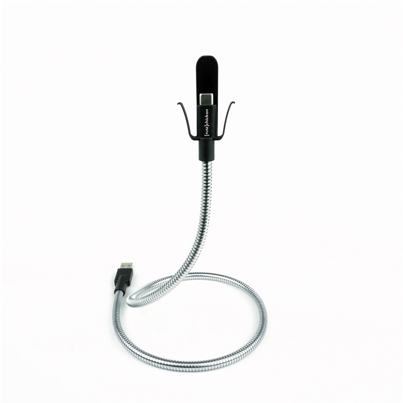 Fuse Chicken Self-Standing USB-C Cable with Holding Function - incl. 2 x Clips - 0.6m - Silver