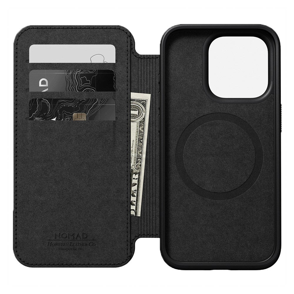 iPhone 15 Pro Nomad Modern Horween Leather Folio Case - MagSafe Compatible - Black