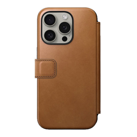 iPhone 15 Pro Nomad Modern Leather Folio Case - MagSafe Compatible - Tan