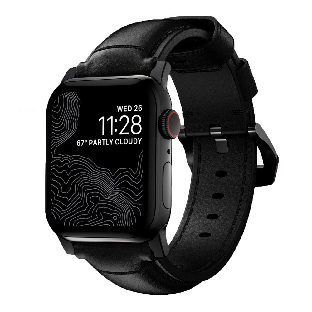 Nomad Apple Watch (38/40/SE/41/42mm) Traditional Horween Band Strap - Black  / Black Hardware