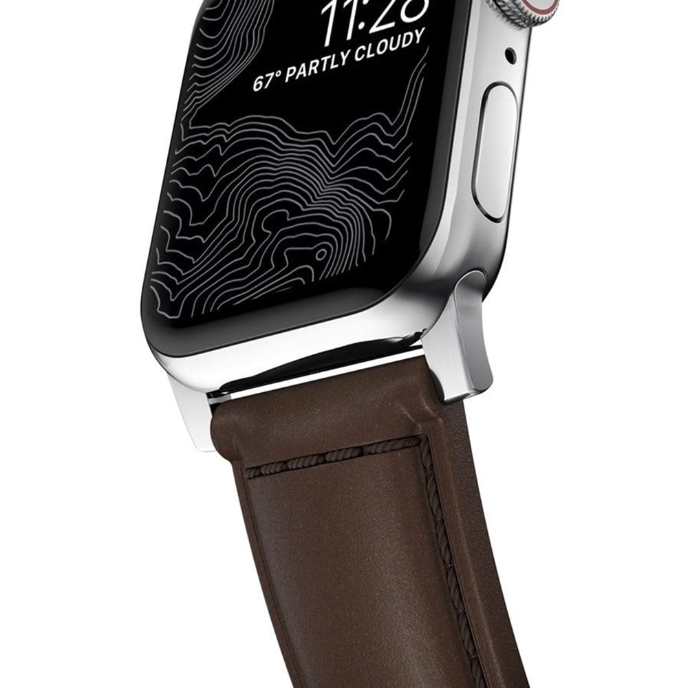 Nomad Apple Watch (42/44/SE/45/46/49mm) Traditional Horween Band Strap - Rustic Brown / Silver Hardware