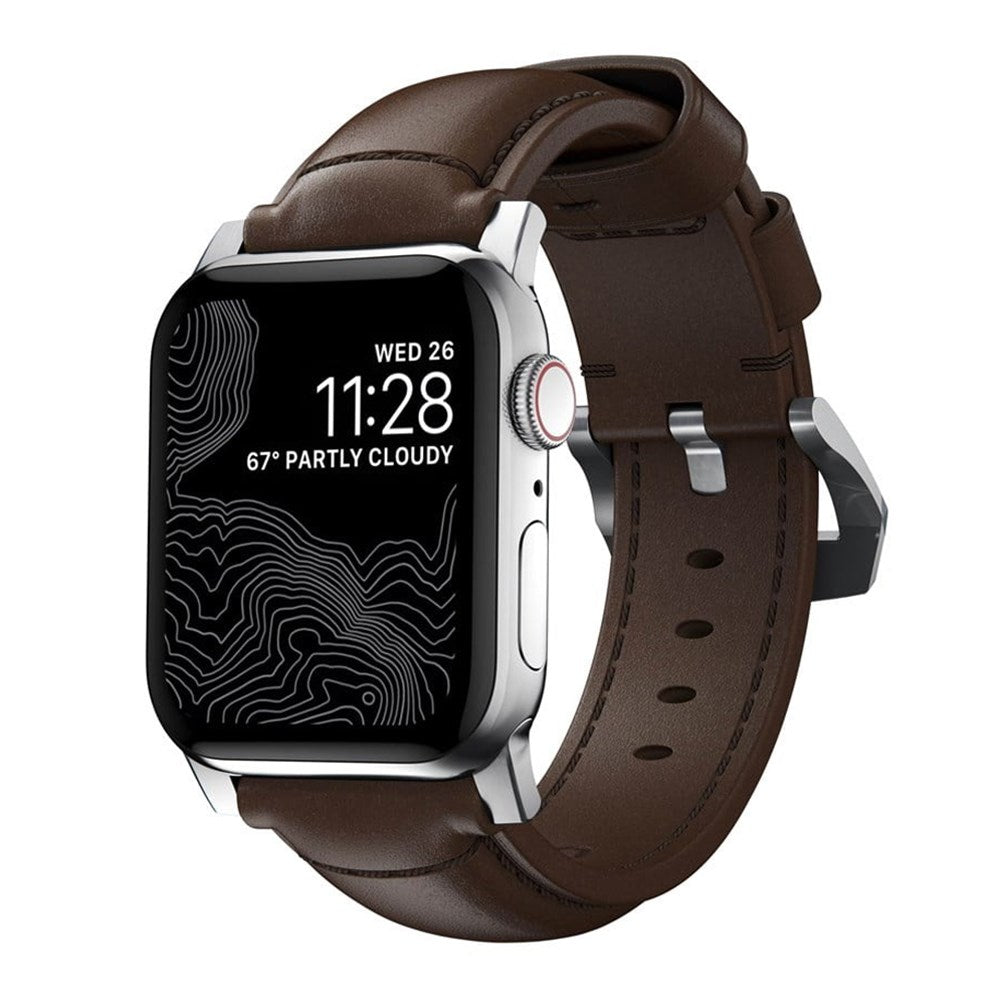 Nomad Apple Watch (42/44/SE/45/46/49mm) Traditional Horween Band Strap - Rustic Brown / Silver Hardware