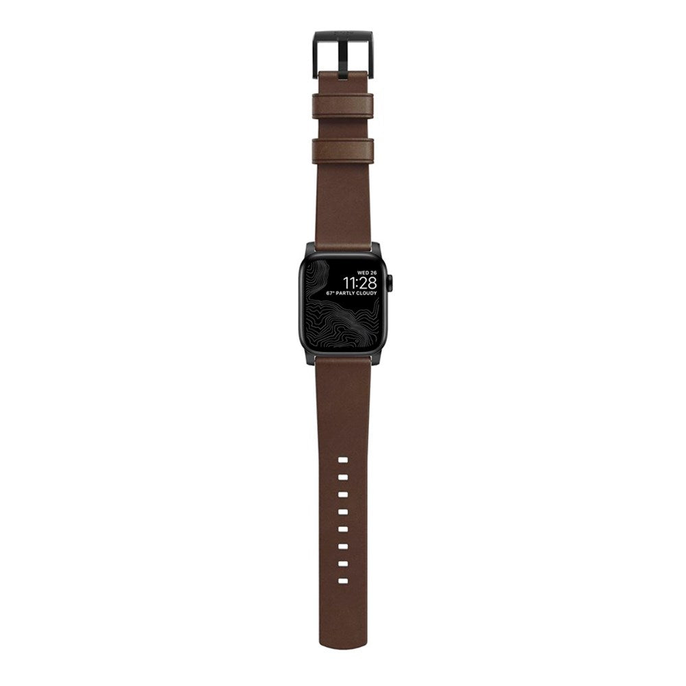 Nomad Apple Watch (42/44/SE/45/46/49mm) Modern Horween Band Strap - Rustic Brown / Black Hardware