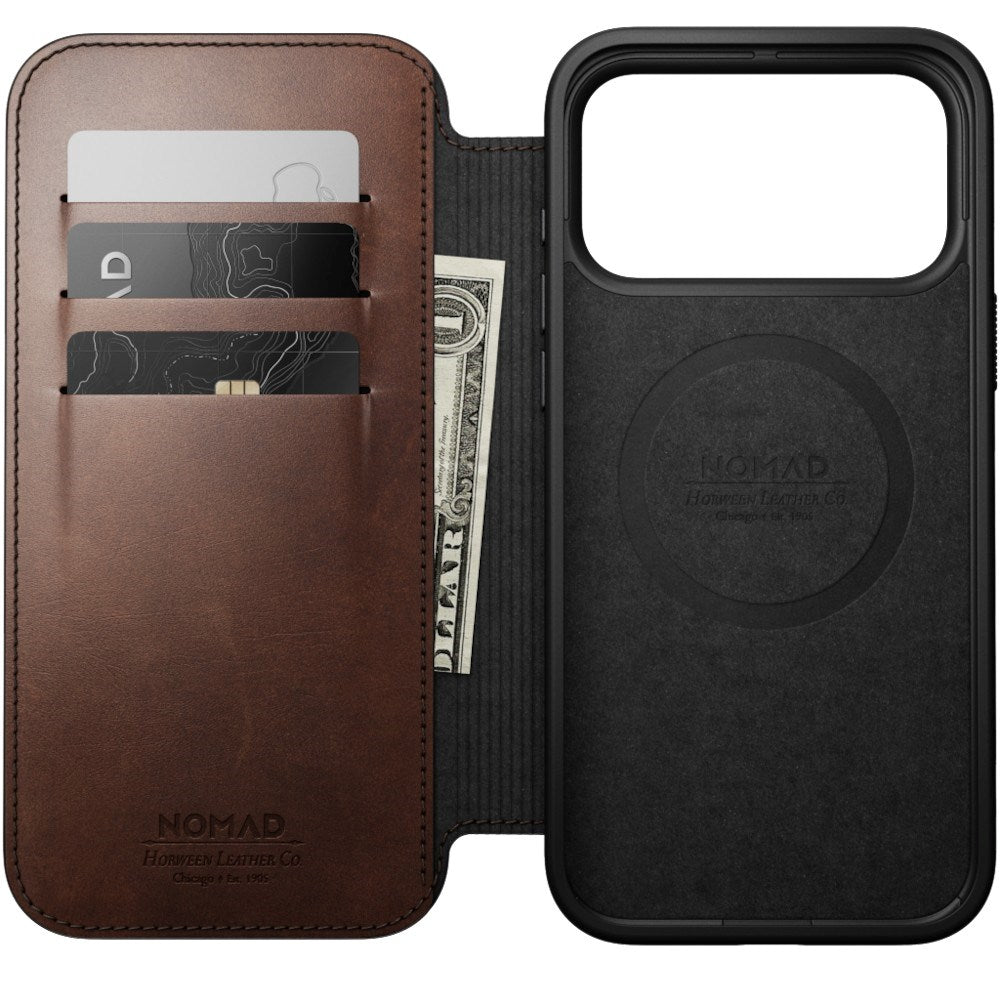 iPhone 18 Pro Max Nomad Modern Horween Leather Folio Case - MagSafe Compatible - Rustic Brown