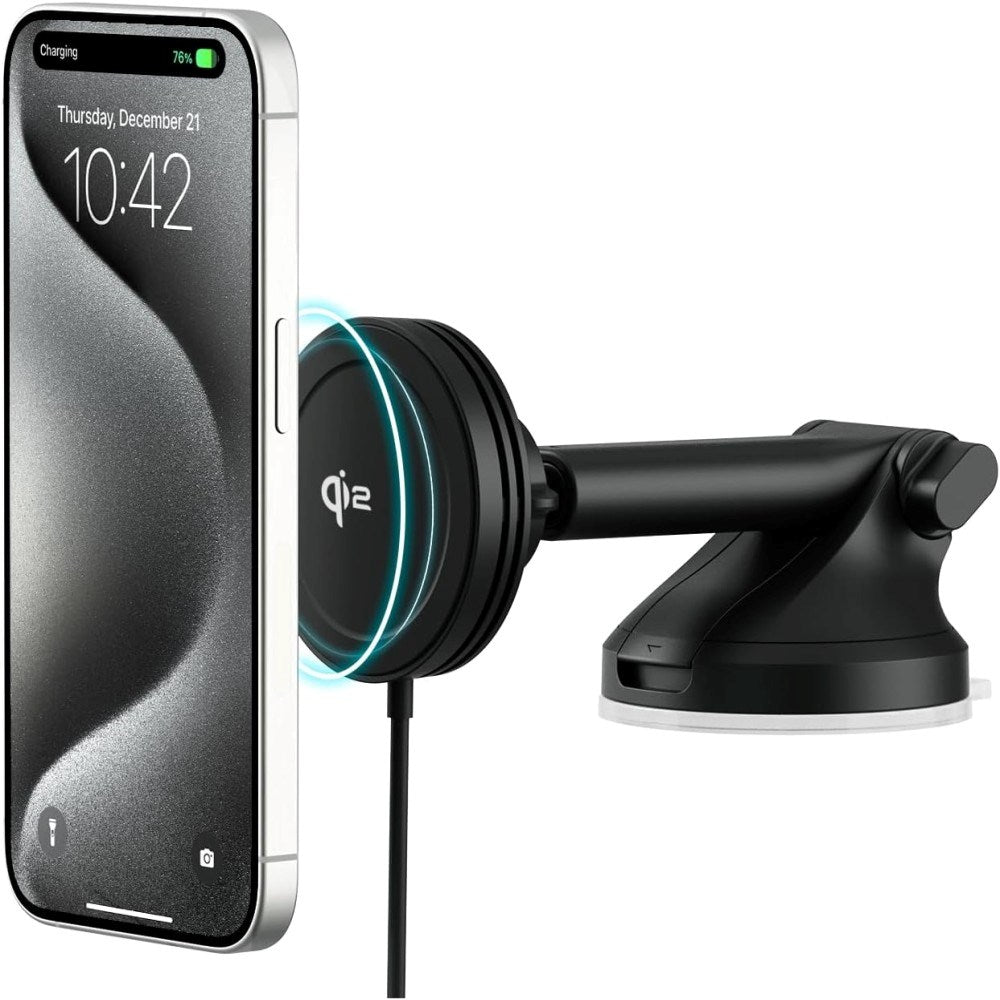 iOttie Velox Qi2 Car Mount with Wireless Charger - Dashboard / Windshield - MagSafe Compatible - Black
