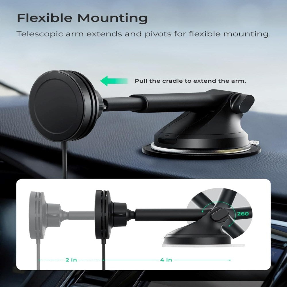 iOttie Velox Qi2 Car Mount with Wireless Charger - Dashboard / Windshield - MagSafe Compatible - Black