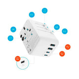 Fixed Universal Travel Adapter 65W EU / UK / USA / AUS - White