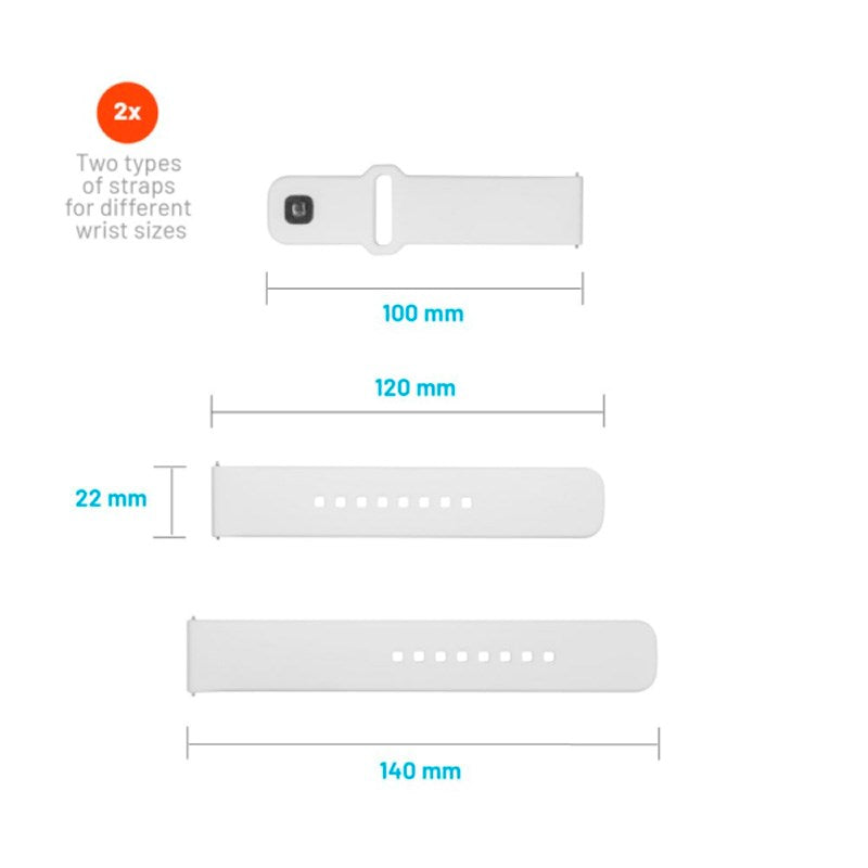 Fixed Universal Smartwatch Sporty Silicone Strap (22mm) - White