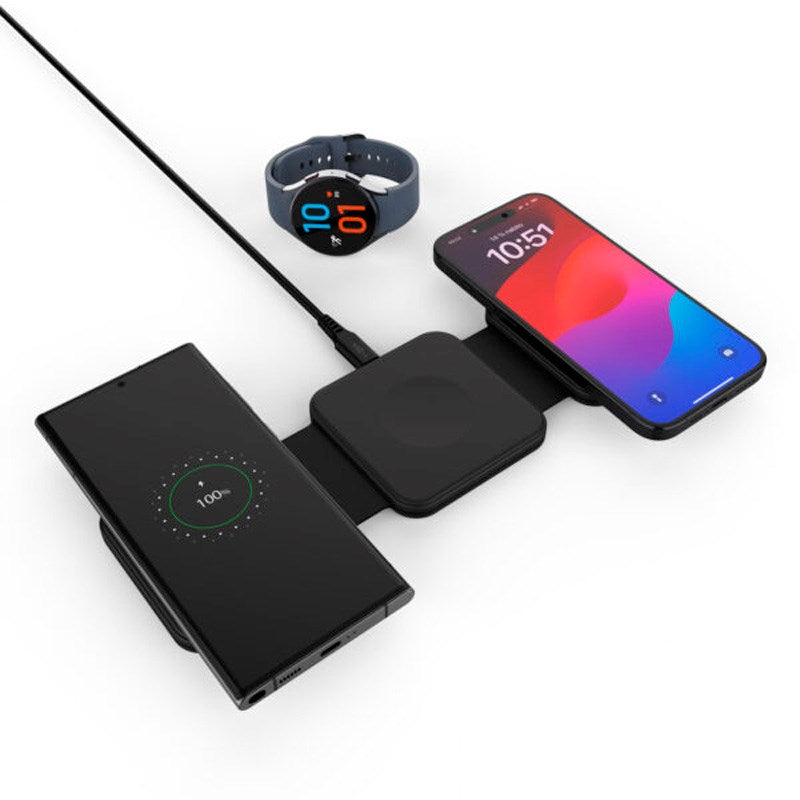 Fixed Flex 3-in-1 Wireless Charger with USB-C - Foldable Design - Black