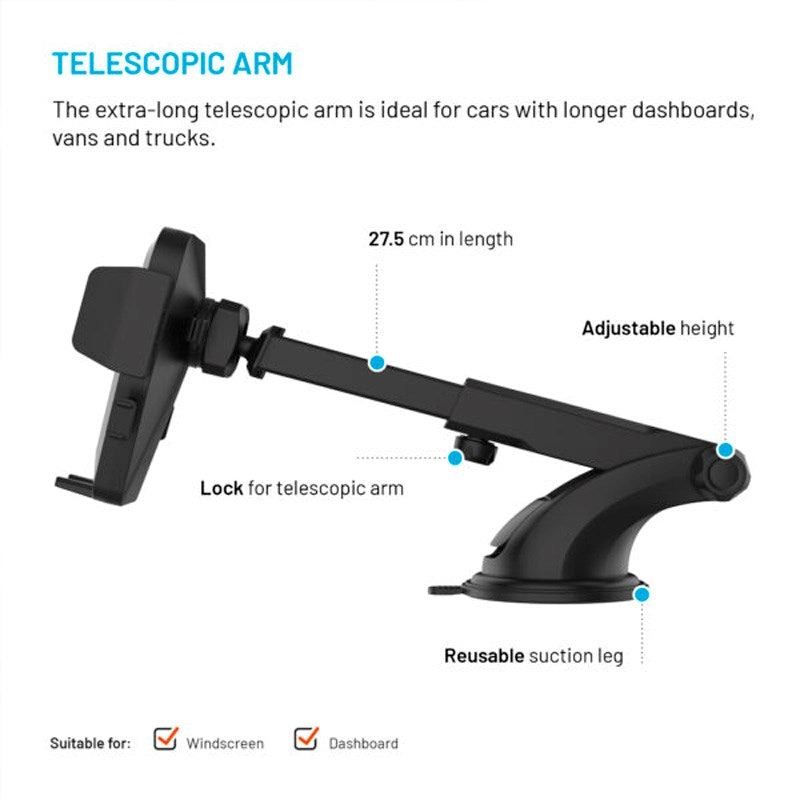 Fixed Iconiq XXL (Max. Mobile Width: 5.3 - 8.3 cm) Dashboard / Windshield Phone Holder - Black