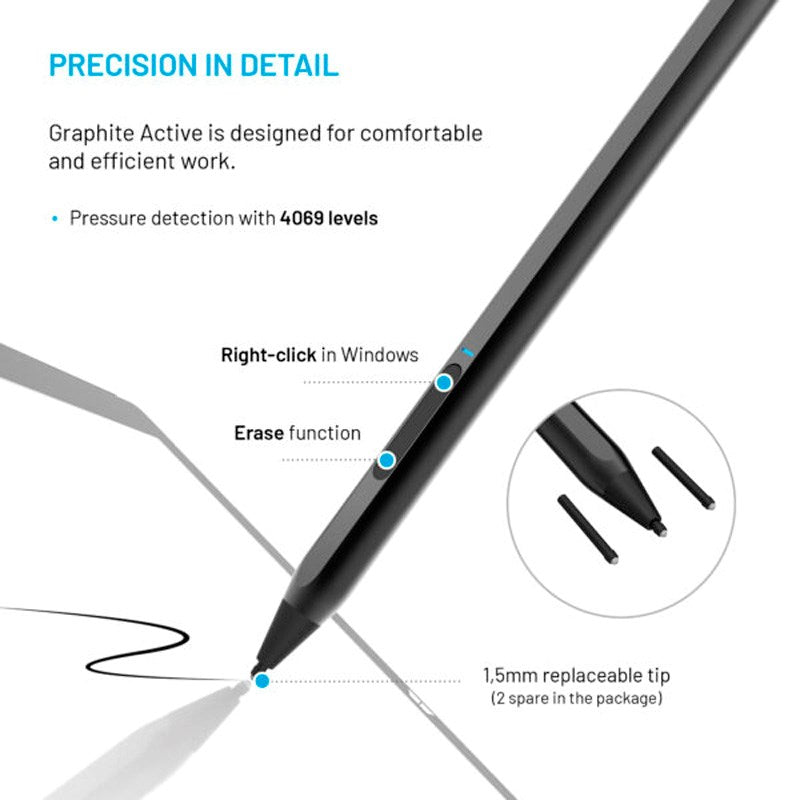 Fixed Graphite Active Stylus Pen for MPP-Compatible Devices - Black