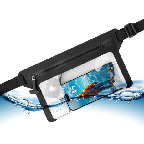 Fixed Waterproof Belt Bag (Max. Mobile Dimensions: 200 x 138 mm) - Black / Transparent
