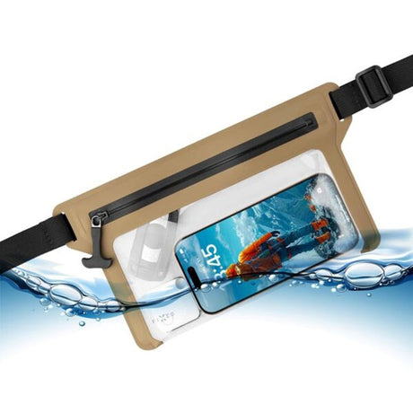 Fixed Waterproof Belt Bag (Max. Mobile Dimensions: 200 x 138 mm) - Beige / Transparent