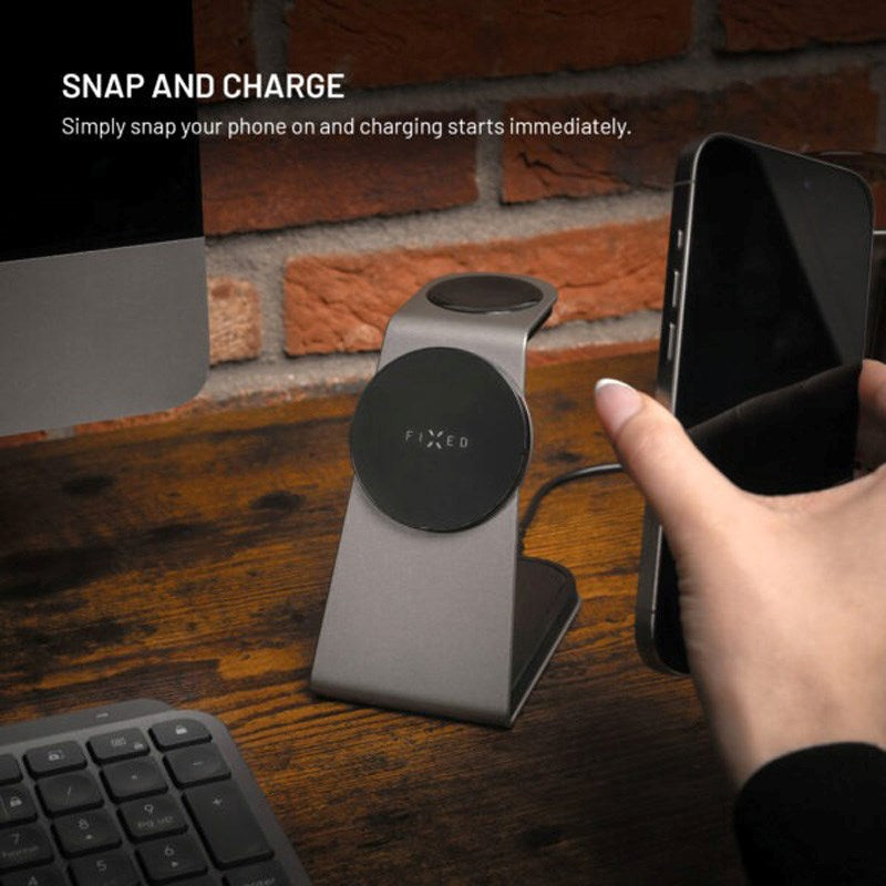 FIxed 3-in-1 Wireless Charging Dock 15W - Smartphone / Apple Watch / AirPods - Titanium