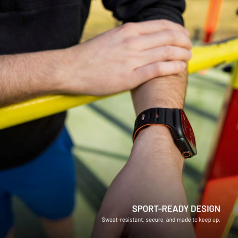 Apple Watch (42/44/SE/45/46/49mm) Fixed Magnetic Silicone Strap - Black / Orange