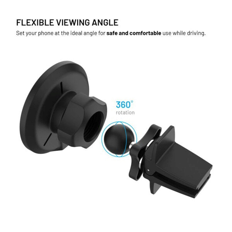 Fixed Car Phone Holder with 15W Wireless Charging - Ventilation Grille - Black