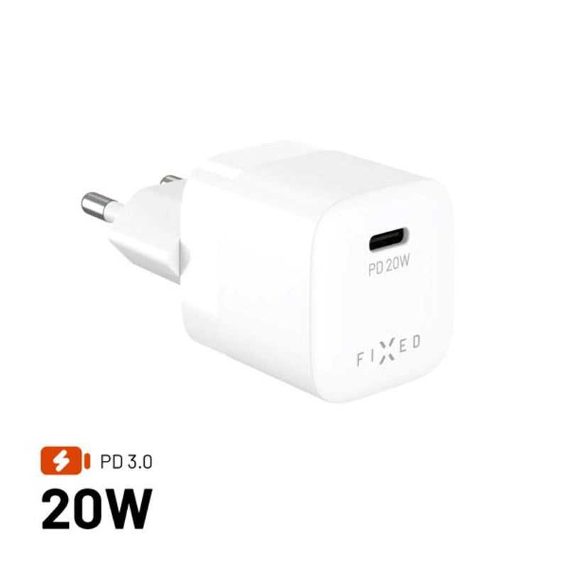 Fixed 20W Mini Wall Charger with USB-C & PD - White