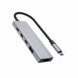 Fixed 5-i-1 USB-C Multiport with 3 x USB-C 1 x USB-A 1 x HDMI - Silver