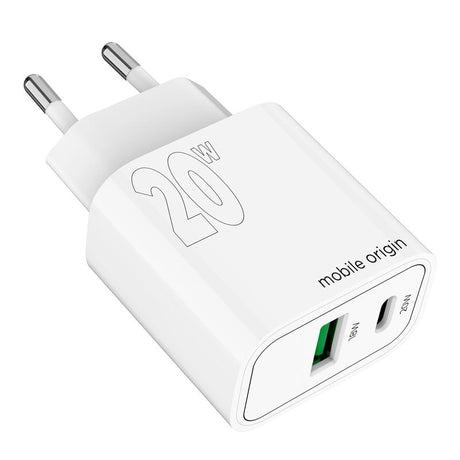 Mobile Origin MO12 20W Wall Charger with 1x USB-A & 1x USB-C - White