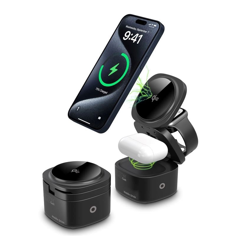 Mobile Origin Foldable Qi2 5-in-1 Wireless Charger - 65W - Black