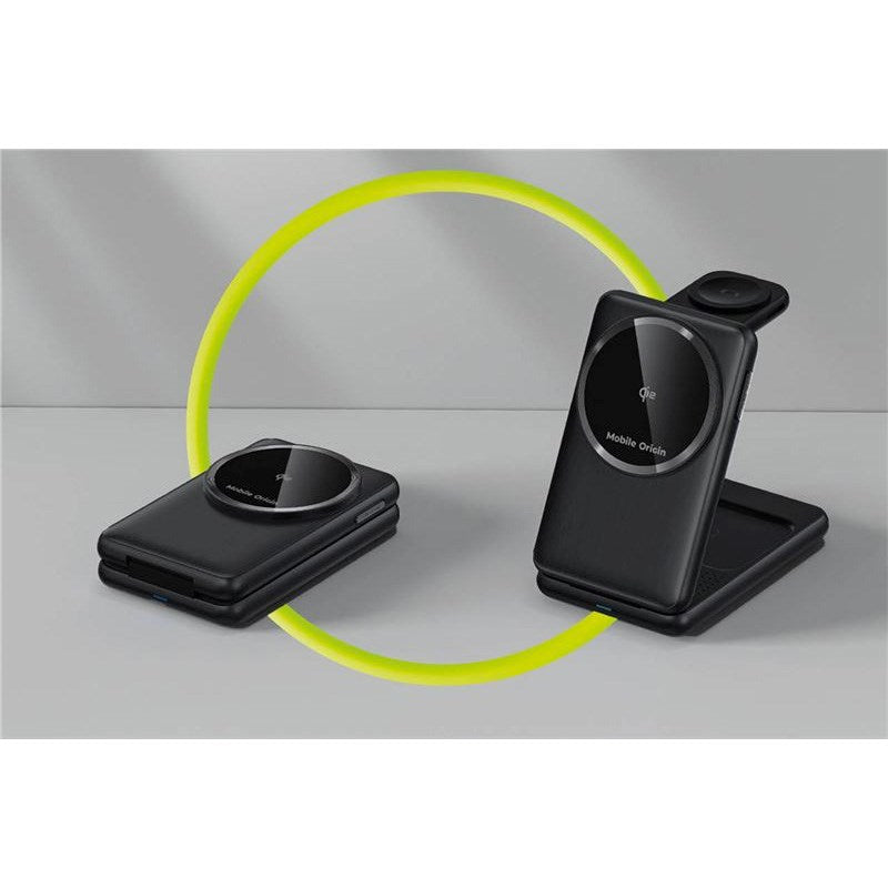 Mobile Origin 3-in-1 Qi2 Foldable Wireless Charger for Phone & Apple Watch & Earphones - Black