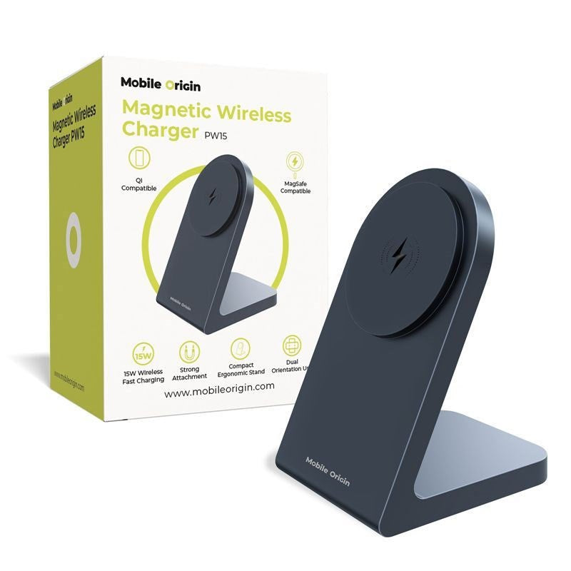 Mobile Origin PW10 15W Wireless Charger - MagSafe / Qi Compatible - Black