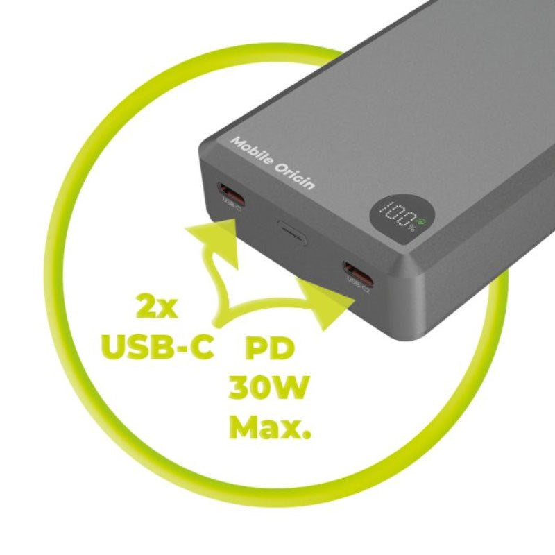 Mobile Origin 30W 20,000mAh Powerbank with USB-C & Wireless Charging - MagSafe Compatible - Gray