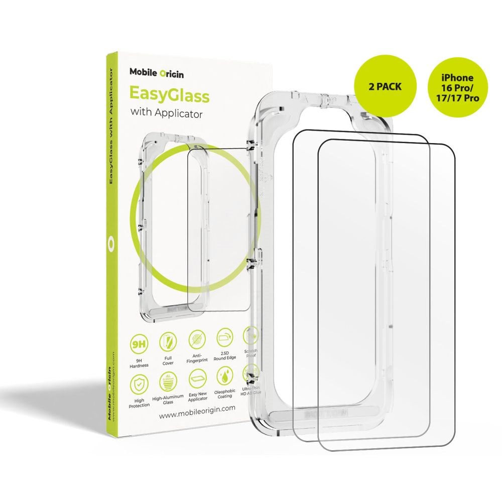 iPhone 17 / 17 Pro / 16 Pro Mobile Origin EasyGlass Screen Protector Glass - 2 pcs. - Transparent