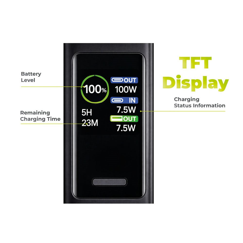Mobile Origin 165W PowerBank with Display & Flashlight - 2x USB-C & 1x USB-A - 30.000 mAh - Black