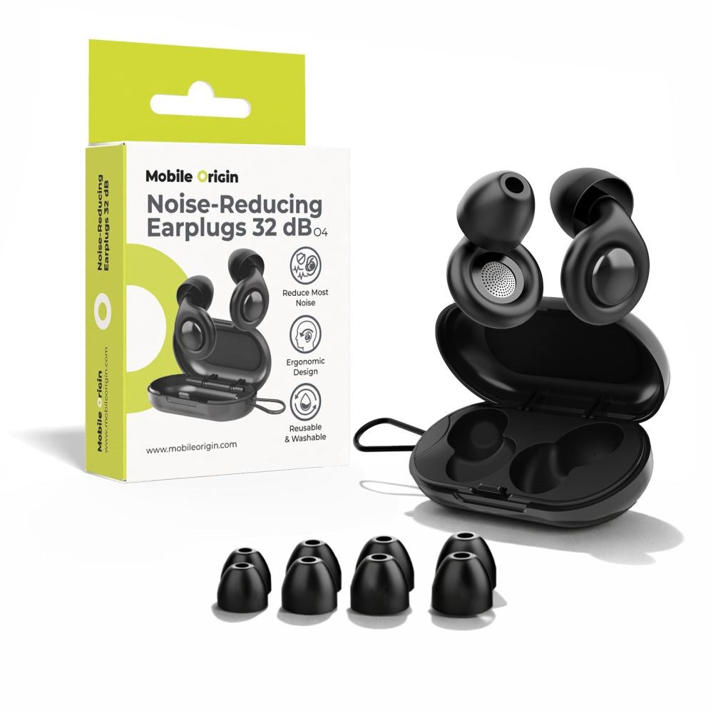 Mobile Origin Noise Cancelling Earplugs with Ergonomic Design - L / M / S / XS - Black