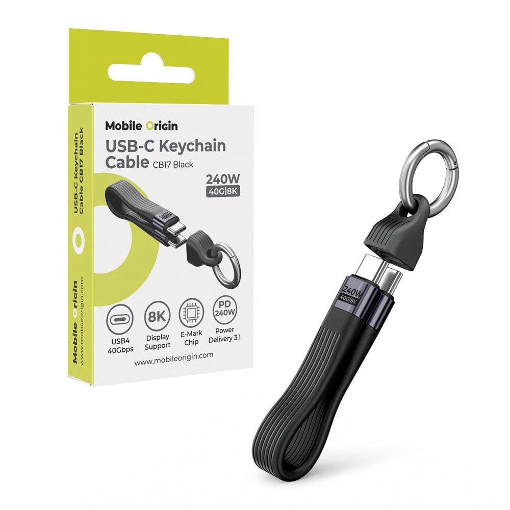Mobile Origin 240W USB-C to USB-C Keychain Cable - 13cm - Black