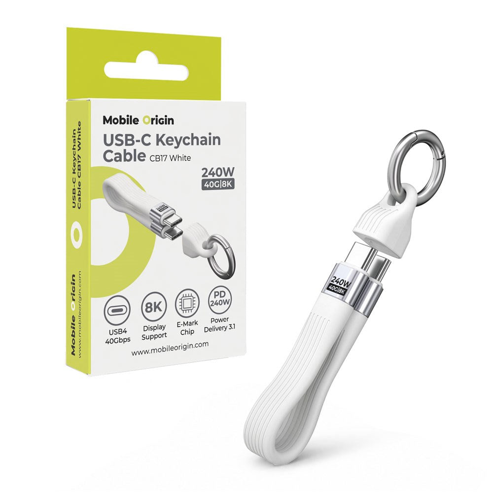 Mobile Origin 240W USB-C to USB-C Keychain Cable - 13cm - White
